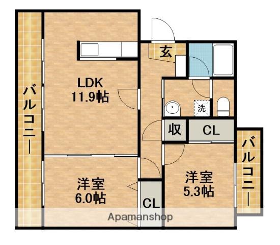 アルテール飯田(2LDK/4階)の間取り写真