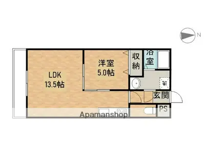 マンション花水木(1LDK/1階)の間取り写真