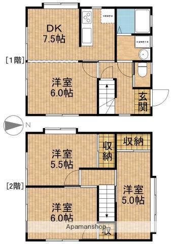 東海道本線 豊田町駅 バス乗車時間：20分 金洗西バス停で下車 徒歩10分 2階建 築20年(4DK)の間取り写真