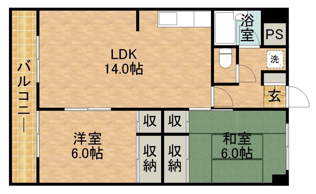 キャトルセゾン(2LDK/4階)の間取り写真