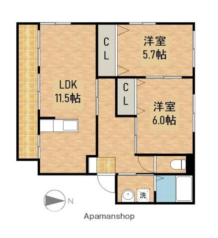 グランデージアルル(2LDK/2階)の間取り写真