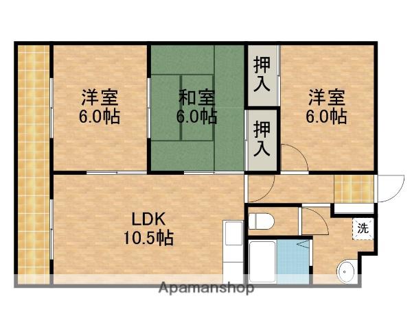 マンション 歩(3LDK/3階)の間取り写真