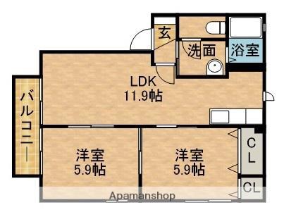 コーポワカヒガシⅡ(2LDK/2階)の間取り写真