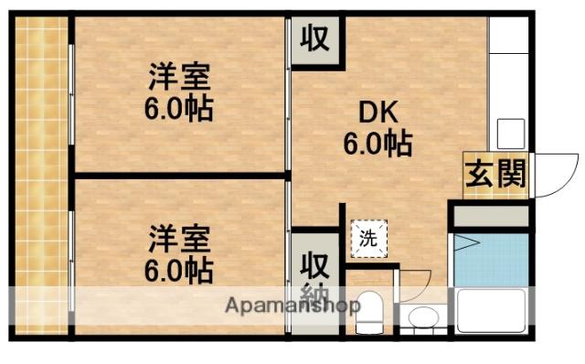 ウイング・シャロー小豆餅 E(2DK/2階)の間取り写真