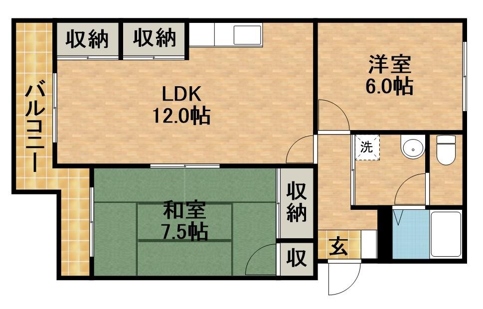 アネックス高丘1(2LDK/3階)の間取り写真