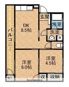 エクスト神田町(2DK/2階)の間取り写真