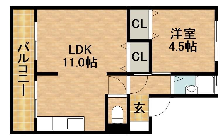 四ツ池マンション(1LDK/2階)の間取り写真