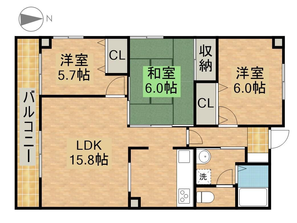 ライフ第5マンション大平台(3LDK/2階)の間取り写真