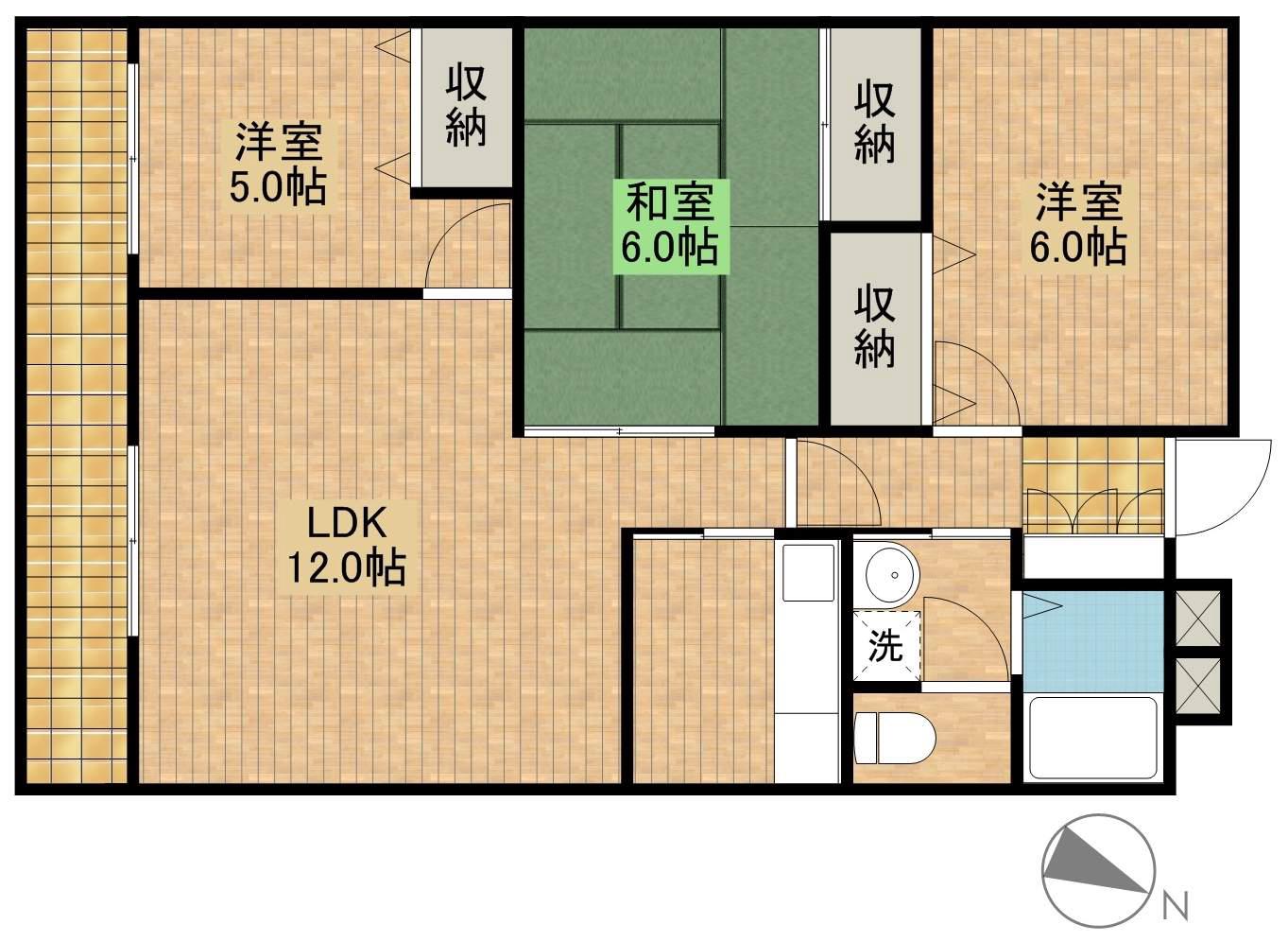 ライフ第5マンション大平台(3LDK/3階)の間取り写真