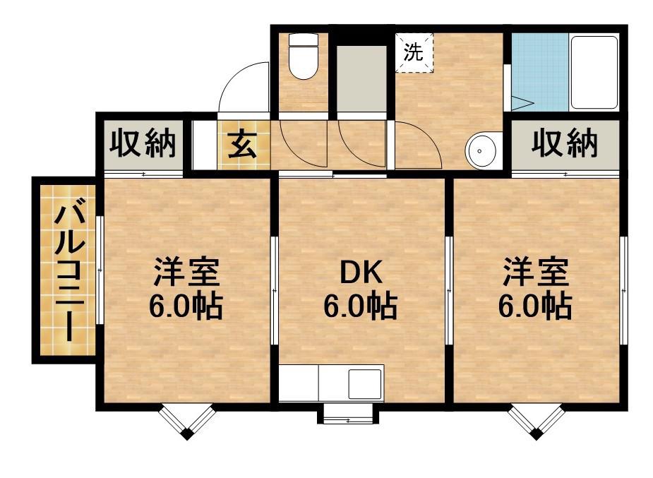 ライラック(2DK/2階)の間取り写真