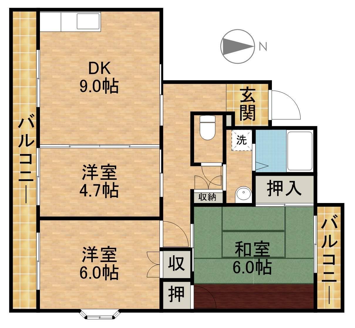 ゆーかり Ⅰ(3DK/1階)の間取り写真