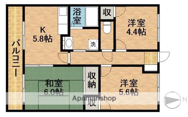 フロントヒルズⅢ(3K/2階)の間取り写真