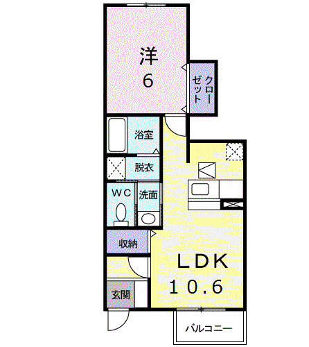サン駿河ⅡーΒ(1LDK/1階)の間取り写真