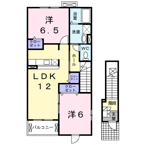 クローバー赤土 Ⅱ(2LDK/2階)の間取り写真