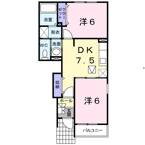 ホワイト・フェザーⅠ(2DK/1階)の間取り写真