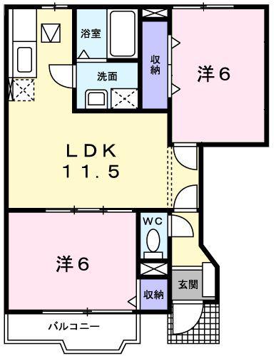 キアーロディルーナ(2LDK/1階)の間取り写真
