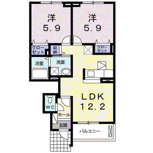 プレジャー ケイⅡ(2LDK/1階)の間取り写真