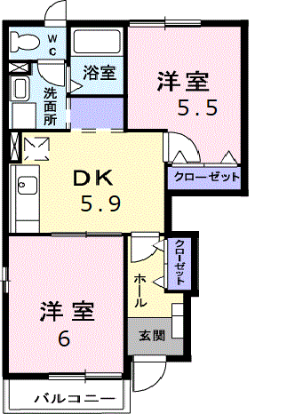 フロール(2K/1階)の間取り写真