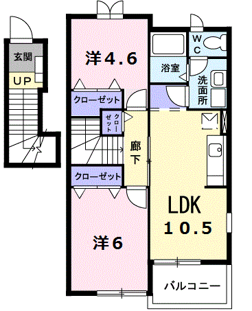 サウスウィンド(2LDK/2階)の間取り写真