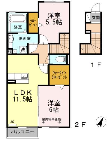 GRACE(2LDK/2階)の間取り写真