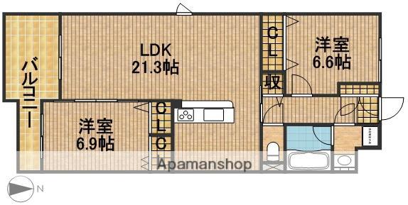 リーベンハイムカガ(2LDK/2階)の間取り写真