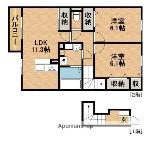 サンライフ原島(2LDK/2階)の間取り写真