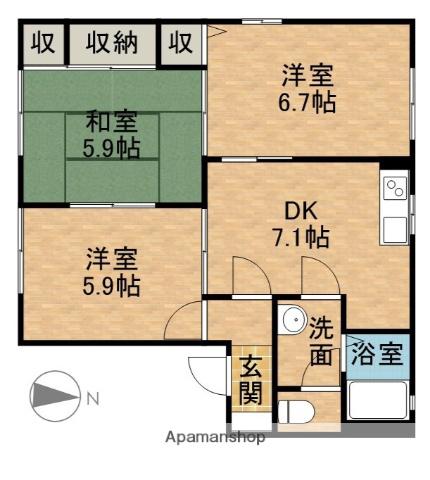 プレステージ中部ⅡC(3DK/2階)の間取り写真