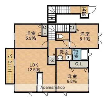 ファミール3(3LDK/1階)の間取り写真