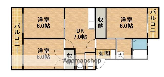 ウィンディホクエンⅠ(3DK/2階)の間取り写真
