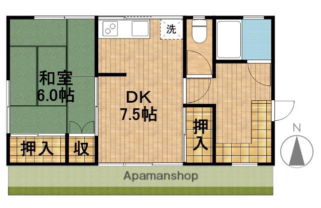 東海道本線 磐田駅 バス乗車時間：6分 中遠総合庁舎バス停で下車 徒歩6分 1階建 築59年(1DK)の間取り写真