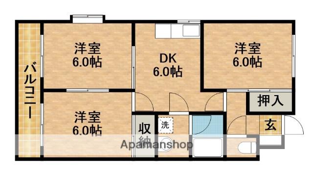 ウィンディホクエンⅡ(3DK/3階)の間取り写真