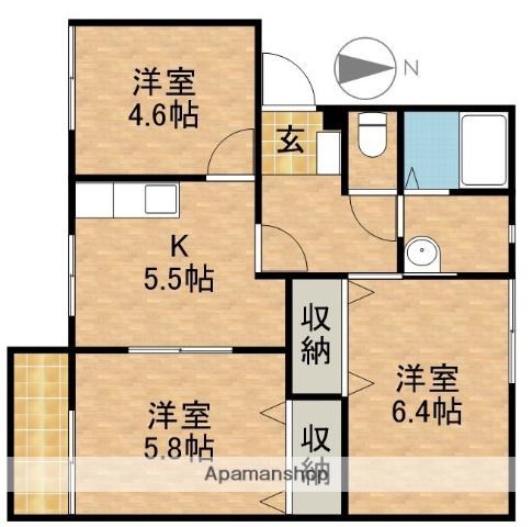 ベルハイツⅡA(3K/2階)の間取り写真