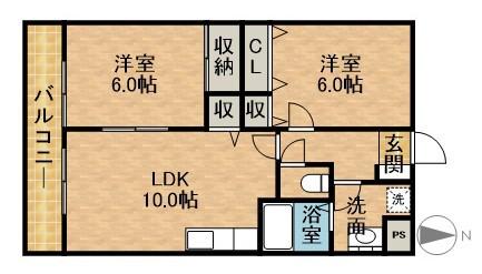 マンション紫雲B(2LDK/3階)の間取り写真