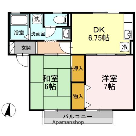 マグノリア B(2DK/1階)の間取り写真