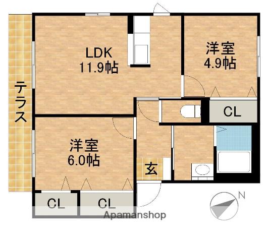 ドミエールS3(2LDK/1階)の間取り写真