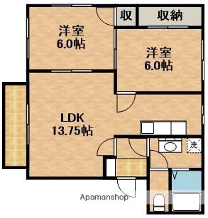 KSホームB棟(2LDK/2階)の間取り写真
