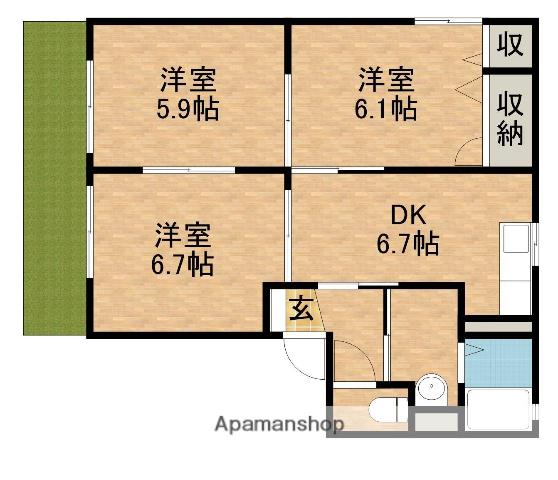 シティーフィールド(3DK/1階)の間取り写真