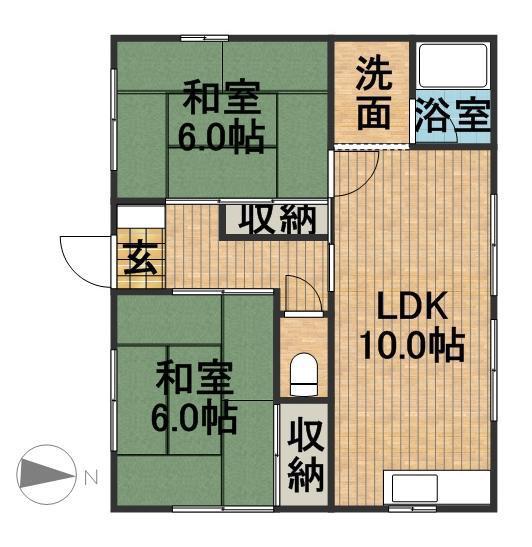 東海道本線 袋井駅 徒歩40分 1階建 築35年(2LDK)の間取り写真