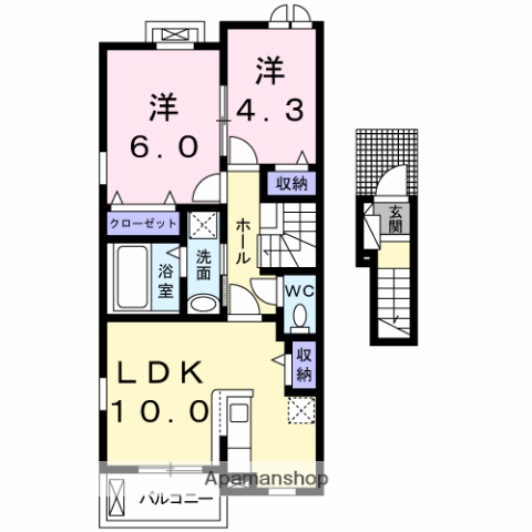 プラシードⅡ(2LDK/2階)の間取り写真