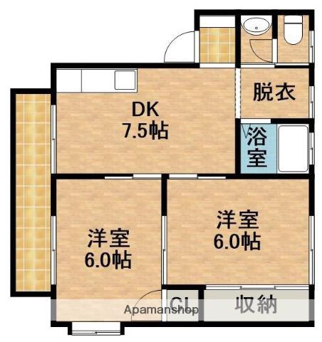 コーポ若葉Ⅱ(2DK/3階)の間取り写真