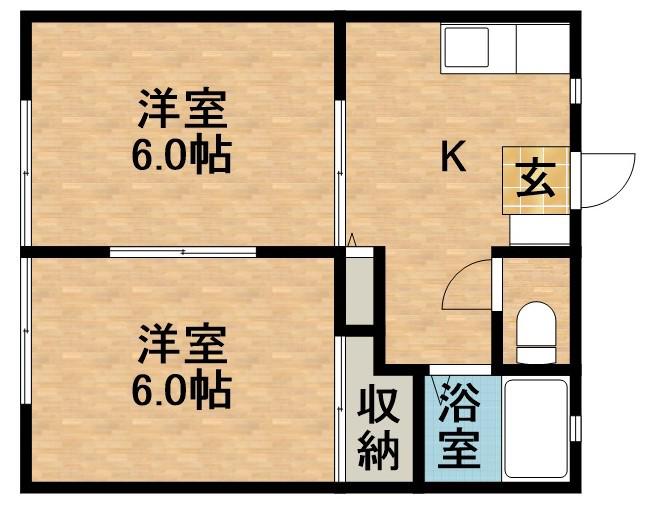 サンビレッジOGASA D棟(2K/1階)の間取り写真