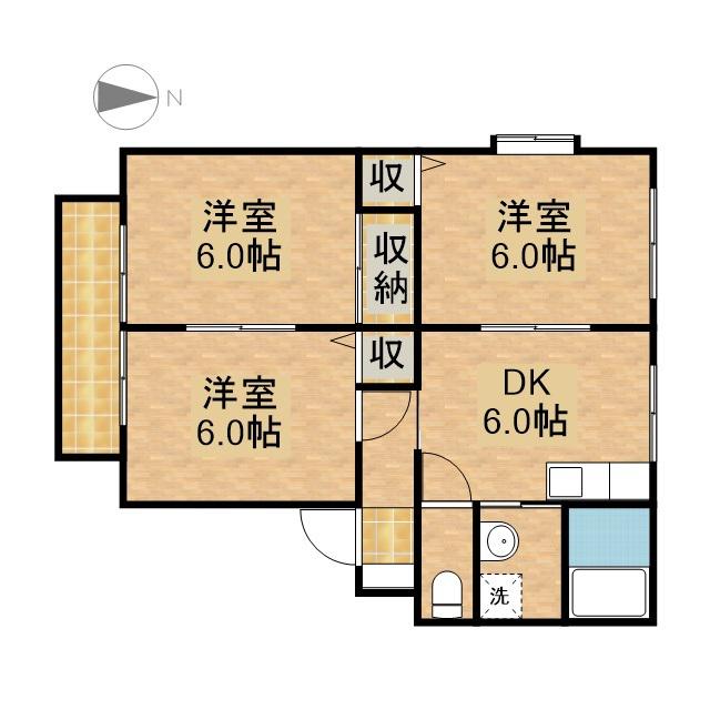 サンビレッジこいけB(3DK/1階)の間取り写真