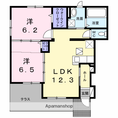 カーサココアヴェニューⅡ(2LDK/1階)の間取り写真
