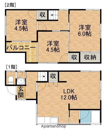 東海道本線 浜松駅 バス乗車時間：11分 西伊場バス停で下車 徒歩1分 2階建 築41年(3LDK)の間取り写真
