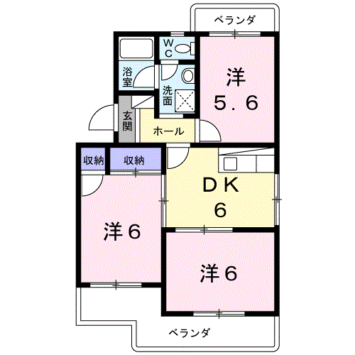 ハイツ百合の木Ⅱ(3DK/3階)の間取り写真