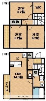 東海道本線 浜松駅 バス乗車時間：24分 小豆餅北バス停バス停で下車 徒歩5分 2階建 築15年(3LDK)の間取り写真