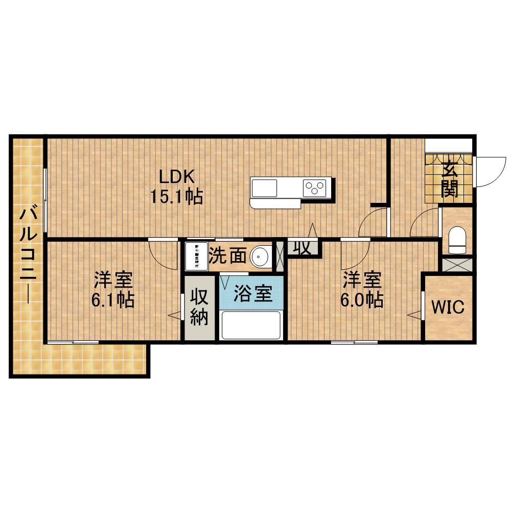 DEサーンA棟(2LDK/3階)の間取り写真