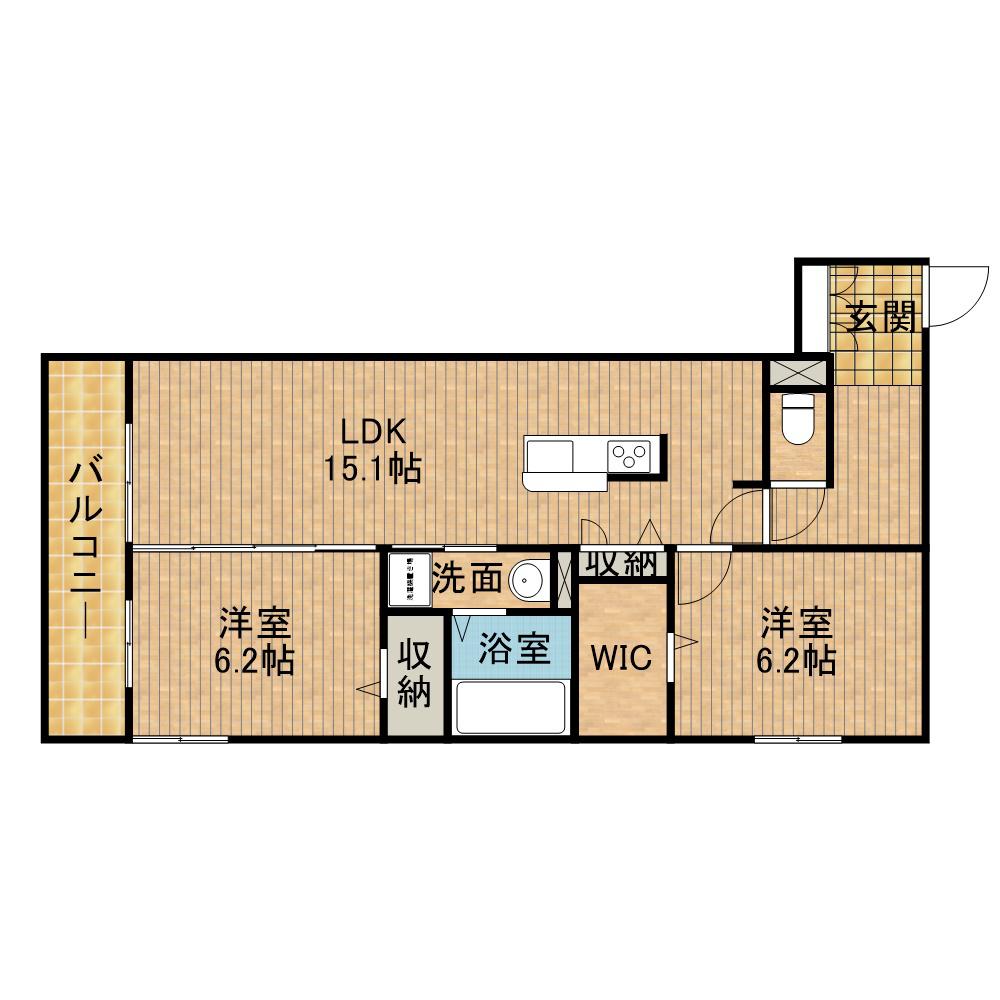 DEサーンB棟(2LDK/3階)の間取り写真