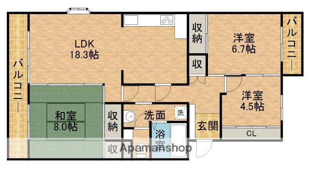 芳川ハイツ1号棟(3LDK/2階)の間取り写真