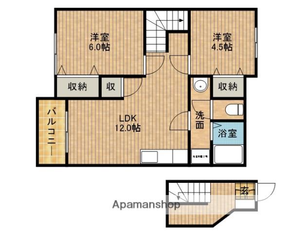 シャンドヴェールA(2LDK/2階)の間取り写真